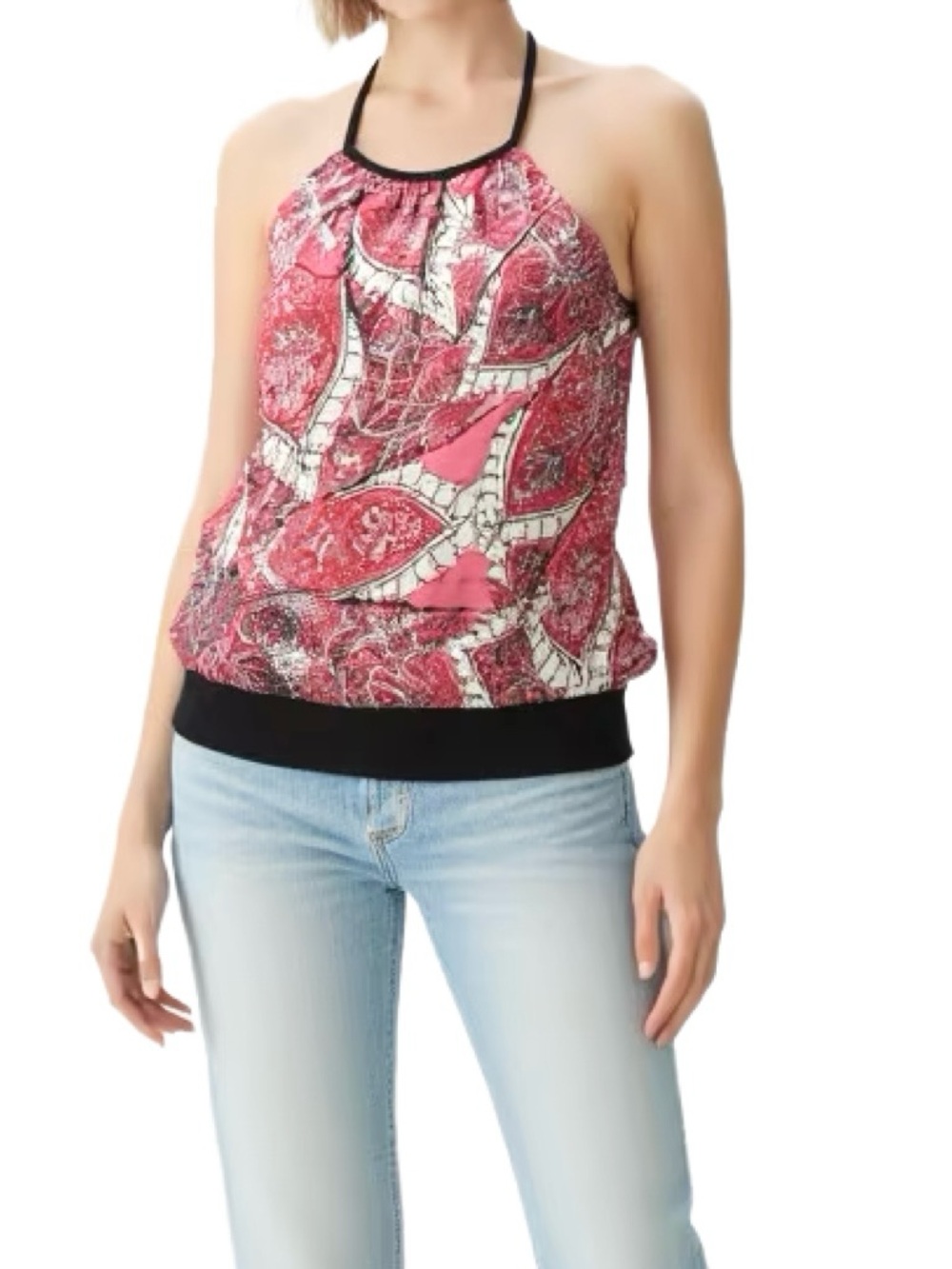 Bwear Pink and Black Paisley Halter Top Size Small